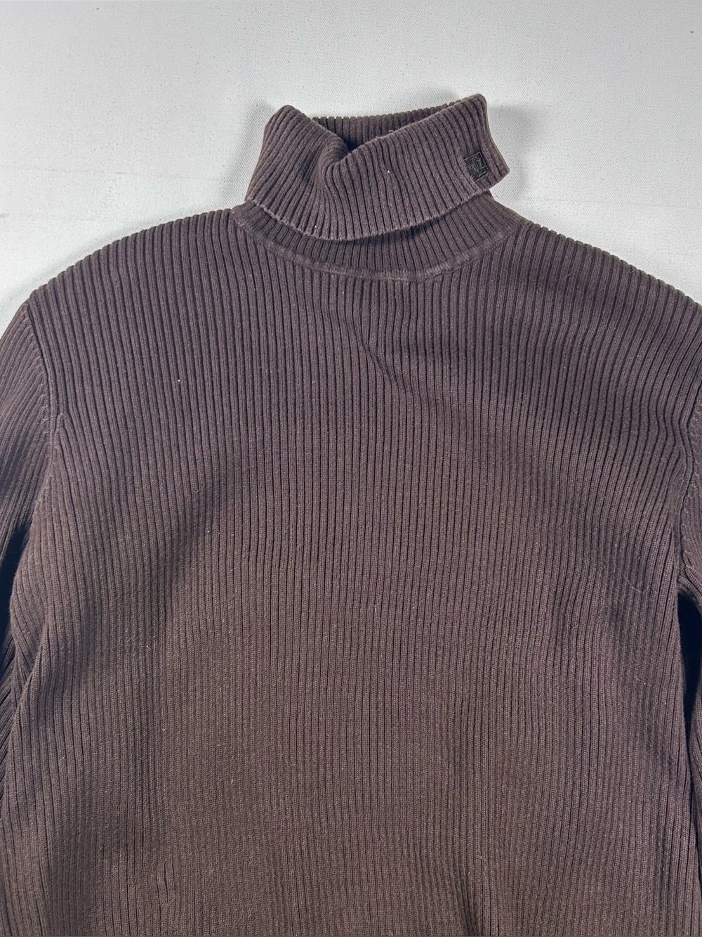 Vintage Lauren Ralph Lauren Brown Ribbed Turtleneck Sweater LRL Logo Made Japan
